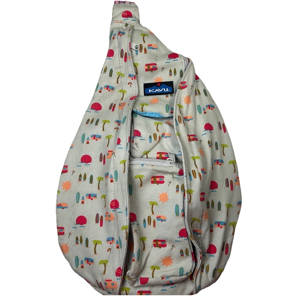 Kavu Rope Sling Bag Summer Fun Camping Canvas Crossbody Zipper Pockets Backpack‎